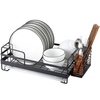 2 Tier Dish Drainer Rack Portable Dish Rack-Kitchen Sink 304 Stainless Steel Single-Layer Large-Capacity Dish Drain Basket Storage Container with Removable Cutlery Holders (Color : Black)