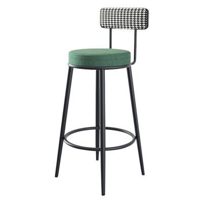 KWOKING Modern Armless Backrest Counter Stool Iron Household Bar Stool with Cushion & Pedal Light Luxury High Stool Nordic Bar Chair Front Desk High Chair Green 1 Piece Bar Stool(30" H)