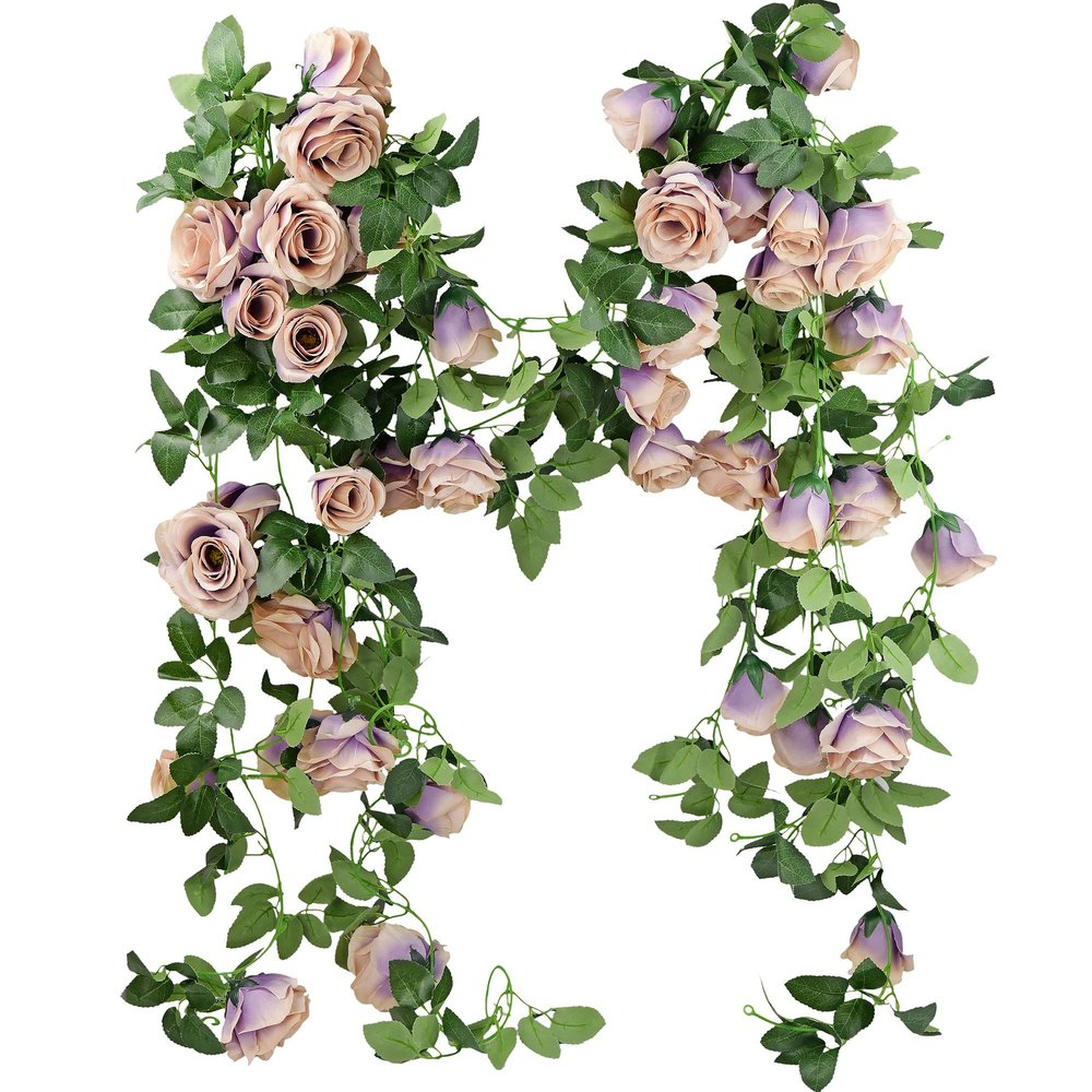 FiveSeasonStuff Smoky Purple Rose Silk Flower Garland Artificial Flowers Decoration Hanging Floral Dcor for Wedding Baby Shower Birthday Party Garden 29 Ft 4 Pack