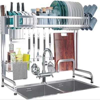 Cutlery Basket High Qualityover The Sink Dish Drying Rack - Large Stainless Steel Dish Shelf with Utensil Holder Hooks for Kitchen Countertop (Size : 84x32x58cm)