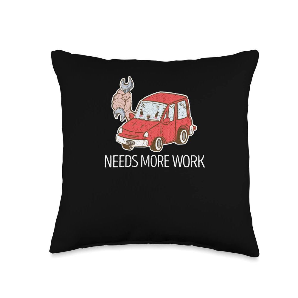 Distressed Gear Head Puns Needs more work Car Guy Throw Pillow