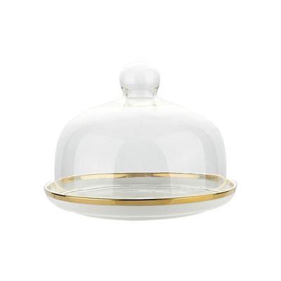 DOITOU White Round Cake Stand with Glass Dome Lid, 12-Inch