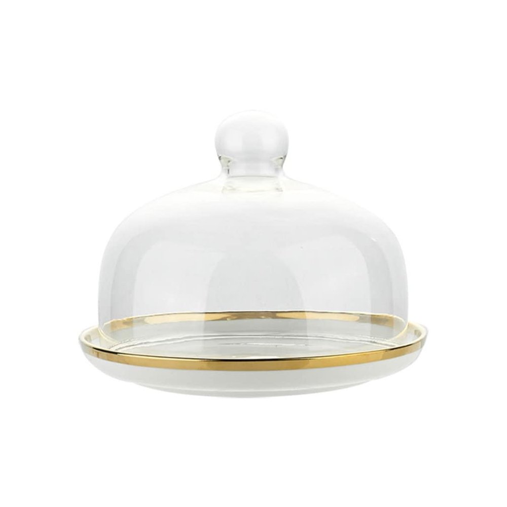 DOITOU White Round Cake Stand with Glass Dome Lid, 12-Inch