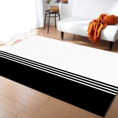 5x7ft Large Area Rugs for Living Room, Farmhouse Stripes White Black Collection Area Runner Rugs Non Slip Bedroom Carpets Hallways Rug, Outdoor Indoor Nursery Rugs Dcor Geometric