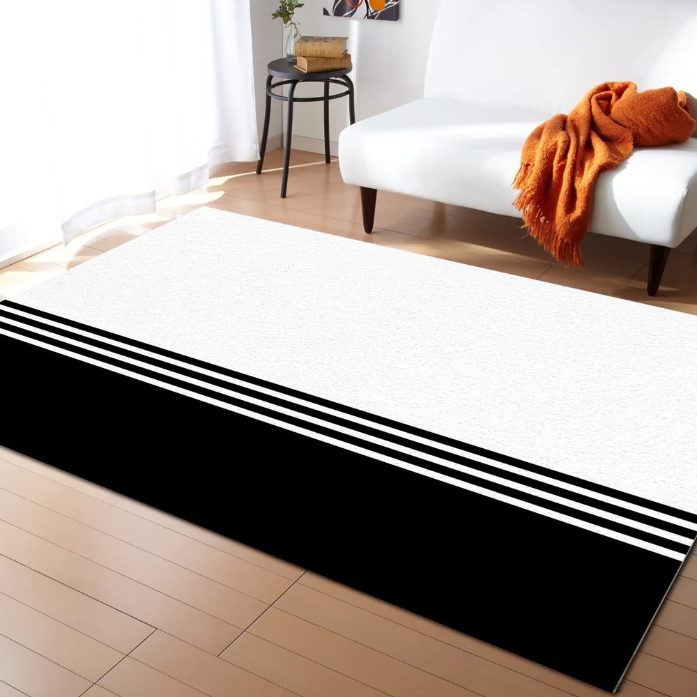5x7ft Large Area Rugs for Living Room, Farmhouse Stripes White Black Collection Area Runner Rugs Non Slip Bedroom Carpets Hallways Rug, Outdoor Indoor Nursery Rugs Dcor Geometric