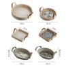MNSSRN Rattan Coffee Tray with Mother of Pearl Inlaid Wood Base and Handle for Fruit, Coffee Table Tray, Kitchen, Dresser Storage Organizer,G view 2