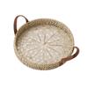 MNSSRN Rattan Coffee Tray with Mother of Pearl Inlaid Wood Base and Handle for Fruit, Coffee Table Tray, Kitchen, Dresser Storage Organizer,B view 1