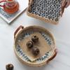 MNSSRN Rattan Coffee Tray with Mother of Pearl Inlaid Wood Base and Handle for Fruit, Coffee Table Tray, Kitchen, Dresser Storage Organizer,B view 4