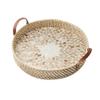 MNSSRN Rattan Coffee Tray with Mother of Pearl Inlaid Wood Base and Handle for Fruit, Coffee Table Tray, Kitchen, Dresser Storage Organizer,A view 1