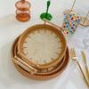 MNSSRN Shell Rattan Tray, Handwoven Boho Decorative Tray with Wooden Handle, Coffee Table Party Bathroom Decorative Wicker Tray,All view 1
