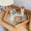 MNSSRN Pure Handmade Rattan Diamond Tray with Mother-of-Pearl Inlaid Wood Base Insert Handle for Fruit, Kitchen Organizer,C view 4