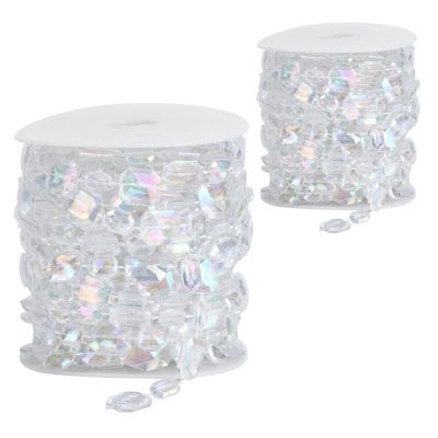 2PCS Crystal Beads Garland Strand, 10m Acrylic Iridescent Garland Clear Diamond Beads String Roll Prism Diamond String Decorations Plastic Crystal Garland for Wedding Party Christmas Tree Decoration
