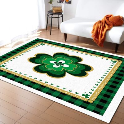 5x7ft Large Area Rugs for Living Room, St. Patrick's Day Shamrock Collection Area Runner Rugs Non Slip Bedroom Carpets Hallways Rug, Outdoor Indoor Nursery Rugs Dcor Green Buffalo Plaid