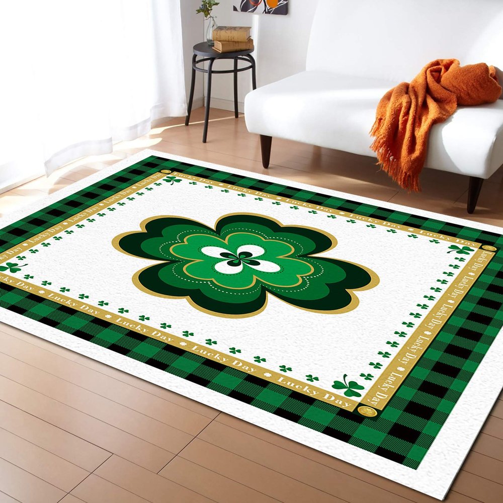 5x7ft Large Area Rugs for Living Room, St. Patrick's Day Shamrock Collection Area Runner Rugs Non Slip Bedroom Carpets Hallways Rug, Outdoor Indoor Nursery Rugs Dcor Green Buffalo Plaid