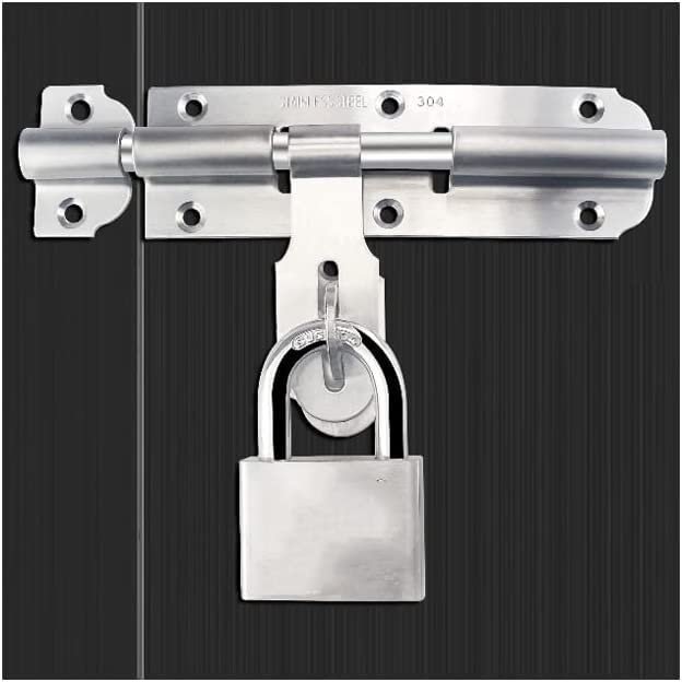Sliding Lockfor Portable Door Lock, Door Slide Latch, Heavy Duty Hasp Latch with Padlock Hole and Padlock, Slide Bolt for Doors and Windows, Brushed Finish, 2mm Thick(Size:4 Inches)