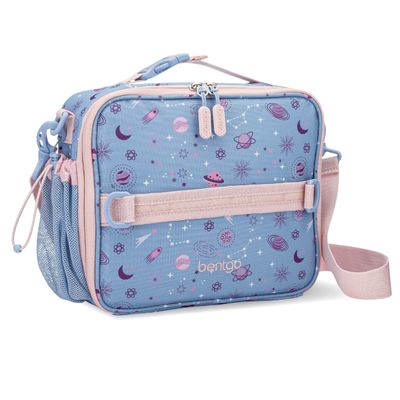 Bentgo Kids Lunch Bag - Durable, Double-Insulated Lunch Bag for Kids 3+; Holds Lunch Box, Water Bottle, & Snacks; Easy-Clean Water-Resistant Fabric & Multiple Zippered Pockets (Lavender Galaxy)