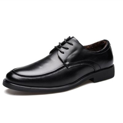 HOOENG Shoes Dress Oxford for Men Lace Up Derby Shoes Apron Round Toe PU Leather Block Heel Rubber Sole Anti-Slip Slip Resistant Prom (Color : Warm Black, Size : 8.5)