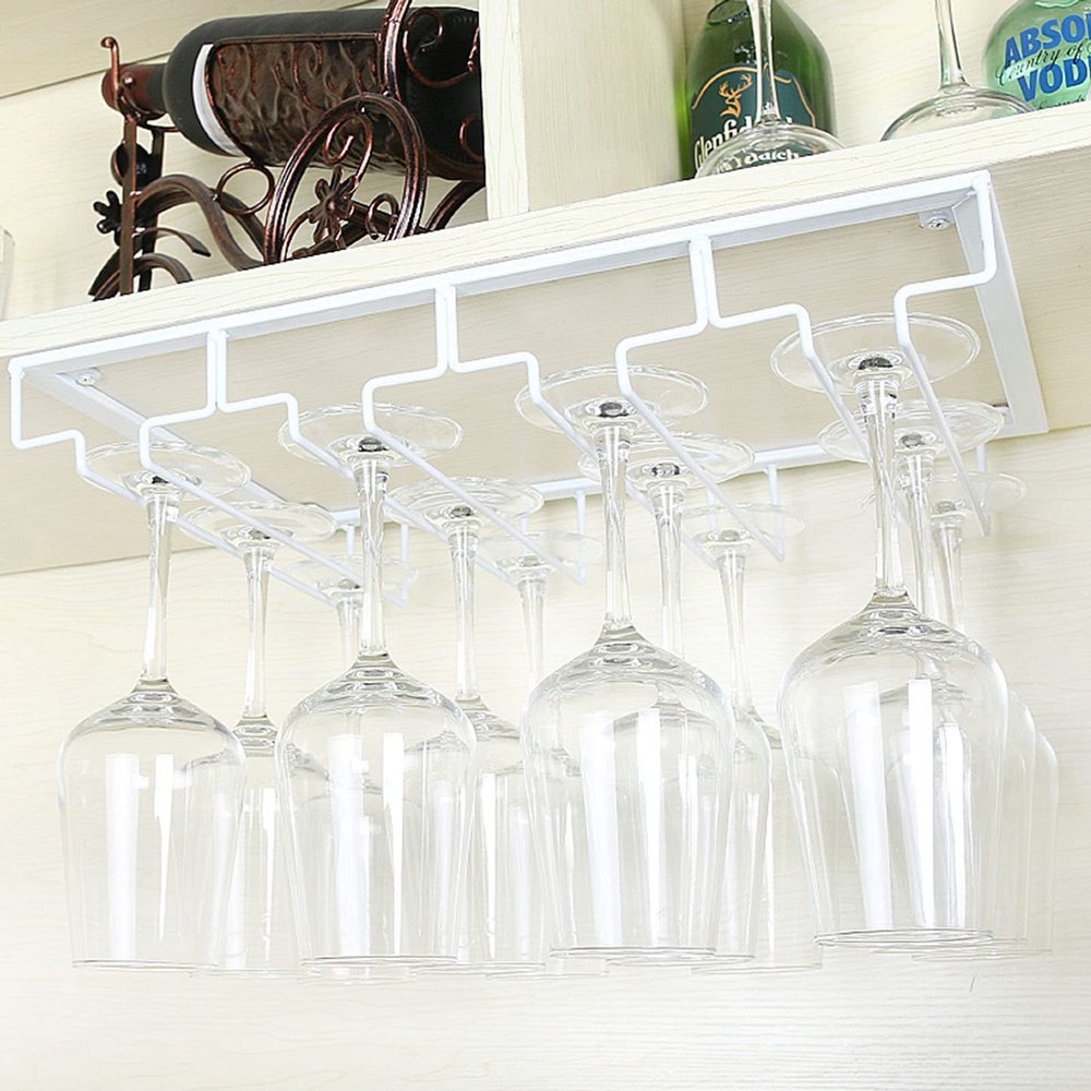 3-8 slots Metal Wine Glass Rack, Under Cabinet Stemware Rack, Wine Glasses Holder Mug Storage Hanger Under Shelf apply to Kitchen Bar (Size : 8 slots)