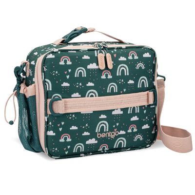 Bentgo Kids Lunch Bag - Durable, Double-Insulated Lunch Bag for Kids 3+; Holds Lunch Box, Water Bottle, & Snacks; Easy-Clean Water-Resistant Fabric & Multiple Zippered Pockets (Green Rainbow)