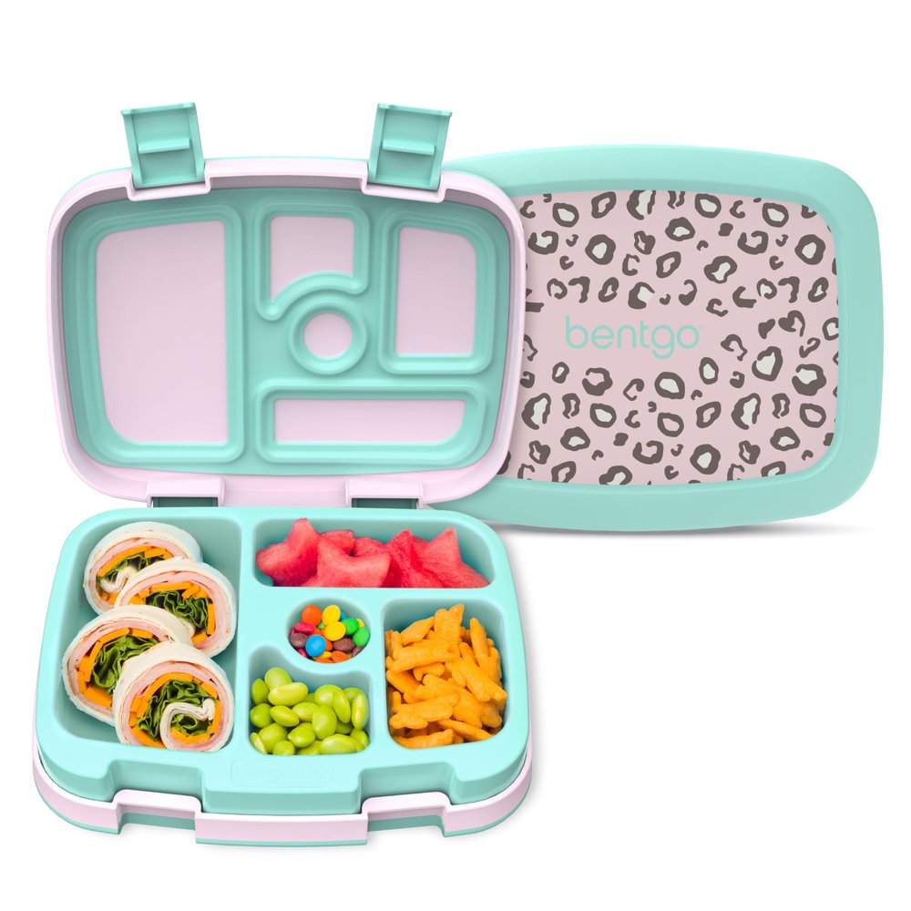 Bentgo Kids Prints Leak-Proof, 5-Compartment Bento-Style Kids Lunch Box - Ideal Portion Sizes for Ages 3-7, Durable, Drop-Proof, Dishwasher Safe, & PFAS & BPA-Free Materials (Leopard)