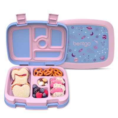 Bentgo Kids Prints Leak-Proof, 5-Compartment Bento-Style Kids Lunch Box - Ideal Portion Sizes for Ages 3-7, Durable, Drop-Proof, Dishwasher Safe, & PFAS & BPA-Free Materials (Lavender Galaxy)