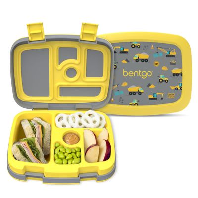 Bentgo Kids Prints Leak-Proof, 5-Compartment Bento-Style Kids Lunch Box - Ideal Portion Sizes for Ages 3-7, Durable, Drop-Proof, Dishwasher Safe, & PFAS & BPA-Free Materials (Construction Trucks)