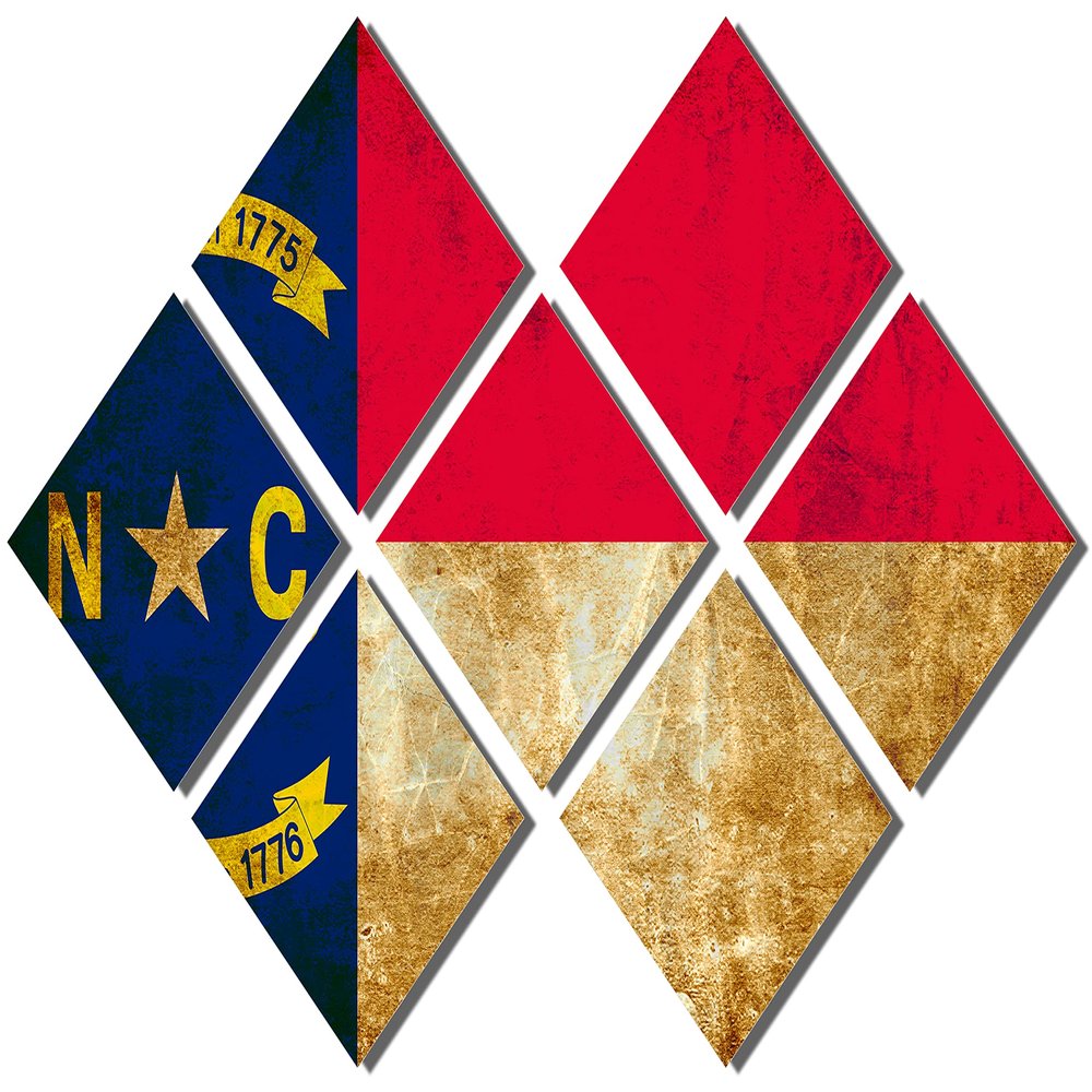 102 x 68 TOTAL - North Carolina State Flag rustic grunge Metal Print wall art 7 Panel Butterfly split, HD aluminum