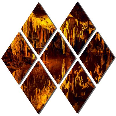 102 x 68 TOTAL - Luray Cave orange Wall Art Metal Print 7 Panel Butterfly Split Virginia Caverns Grotto rock geology