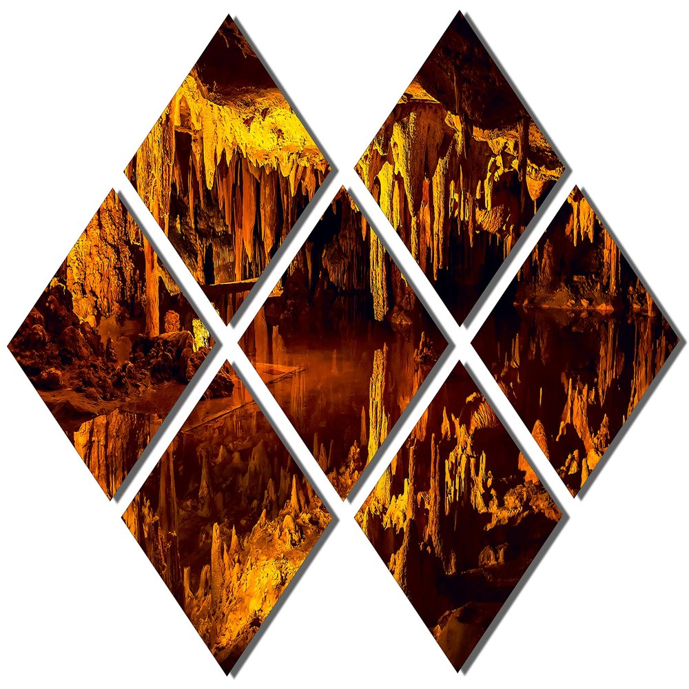 102 x 68 TOTAL - Luray Cave orange Wall Art Metal Print 7 Panel Butterfly Split Virginia Caverns Grotto rock geology