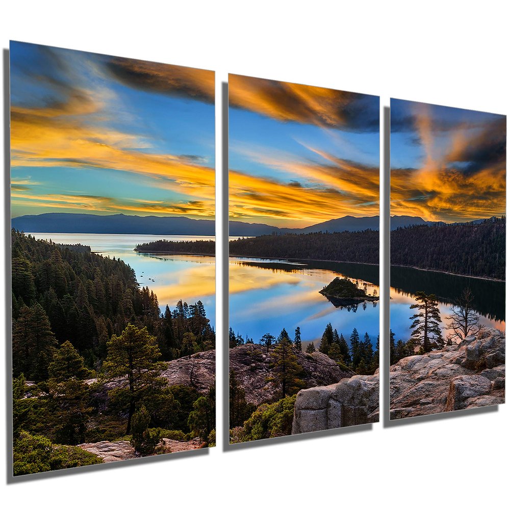 60 x 30 TOTAL - Emerald Bay, Lake Tahoe, CA Metal Print wall art. 3 Panel split, Triptych HD aluminum multi panel