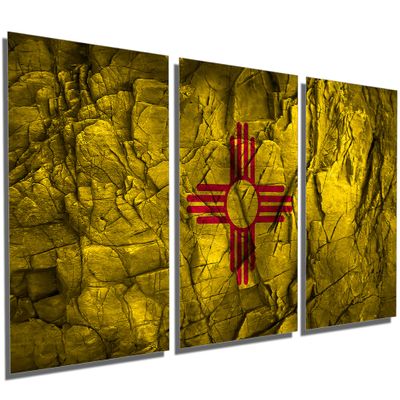 60 x 30 TOTAL - New Mexico State Flag Stone back effect Metal Print wall art 3 Panel split, Triptych HD aluminum art