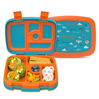 Bentgo Kids Prints Leak-Proof, 5-Compartment Bento-Style Kids Lunch Box - Ideal Portion Sizes for Ages 3-7, Durable, Drop-Proof, Dishwasher Safe, & PFAS & BPA-Free Materials (Planes)