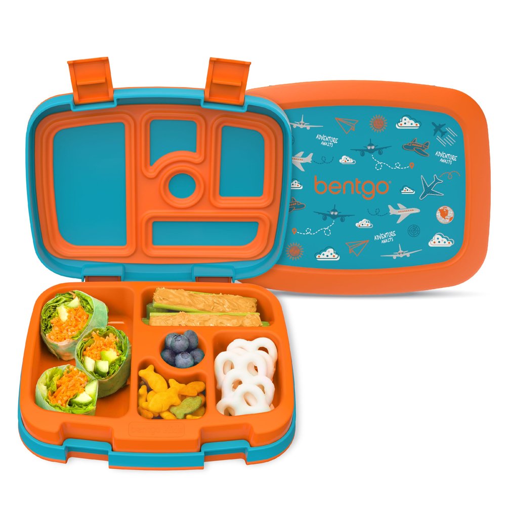 Bentgo Kids Prints Leak-Proof, 5-Compartment Bento-Style Kids Lunch Box - Ideal Portion Sizes for Ages 3-7, Durable, Drop-Proof, Dishwasher Safe, & PFAS & BPA-Free Materials (Planes)