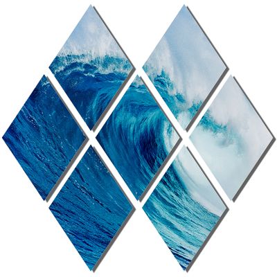 64 x 43 TOTAL - Blue Ocean Wave Metal Print wall art. 7 Panel Butterfly split, HD aluminum panels for wall decor