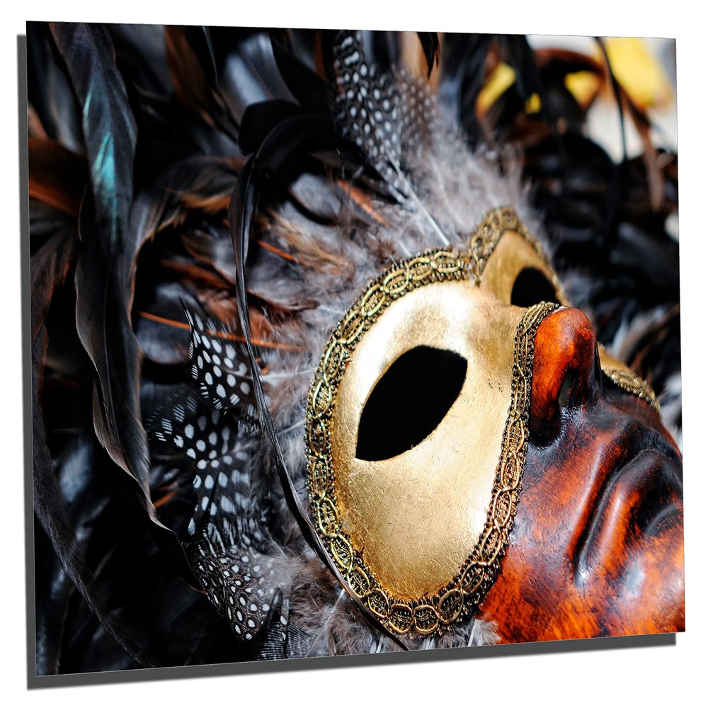 18 x 12 - Carnival Mask with Feathers Metal Print wall art. HD aluminum panels