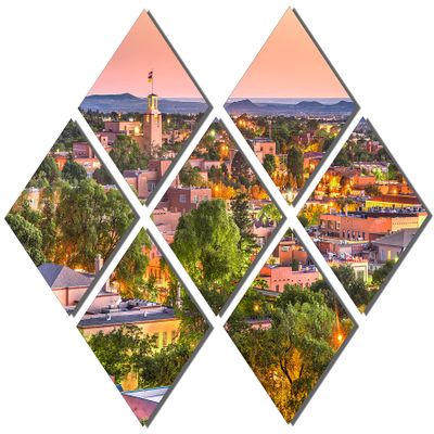 102 x 68 TOTAL - Santa Fe, NM Metal print Wall Art with rose gold skies 7 Panel Butterfly Split Santa Fe, New Mexico