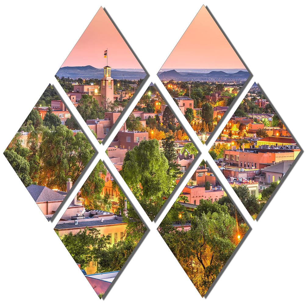 102 x 68 TOTAL - Santa Fe, NM Metal print Wall Art with rose gold skies 7 Panel Butterfly Split Santa Fe, New Mexico
