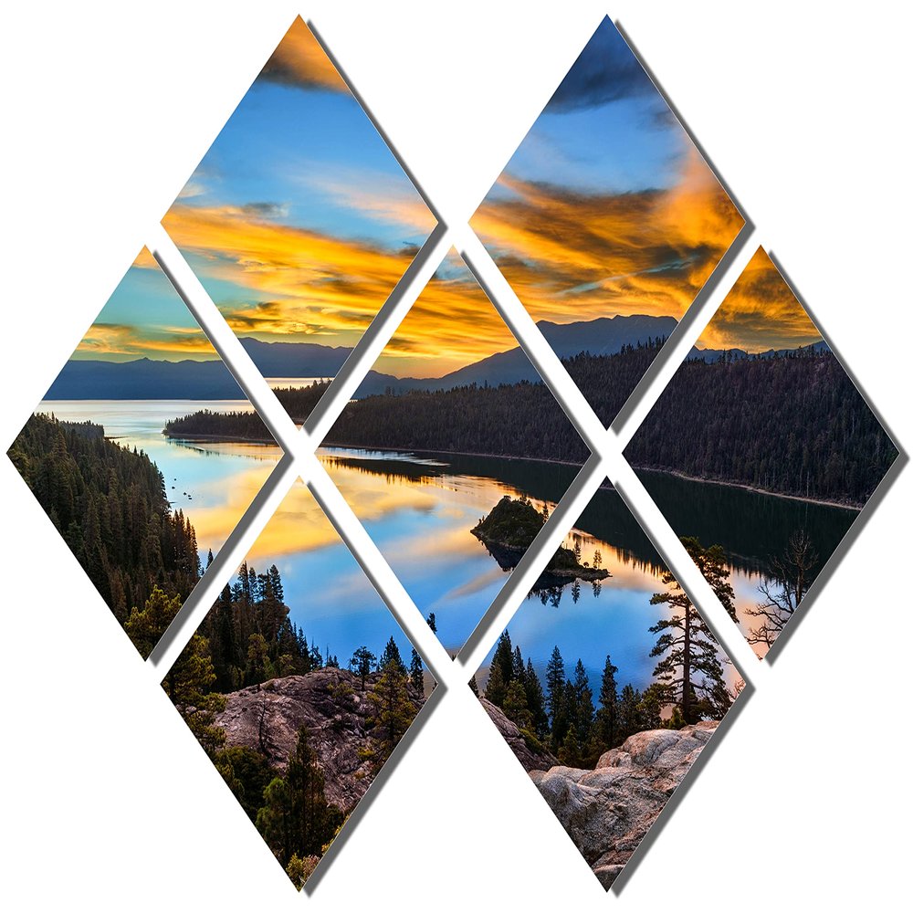 102 x 68 TOTAL - Emerald Bay, Lake Tahoe, CA Metal Print wall art. 7 Panel Butterfly split, HD aluminum