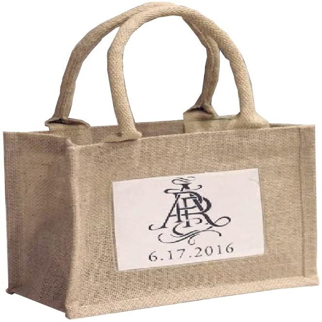 6 Pack Stylish Reusable Jute Burlap Tote Bags Large Medium Small Bag for Gifts Decorating Events Beach Shopping Wedding More (TJ907 (10" x 8" x 5"))