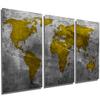 72 x 36 TOTAL - Metallic Gold World Map Metal Print wall art. 3 Panel split, Triptych. HD aluminum multi panel print view 1