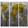 72 x 36 TOTAL - Metallic Gold World Map Metal Print wall art. 3 Panel split, Triptych. HD aluminum multi panel print view 2