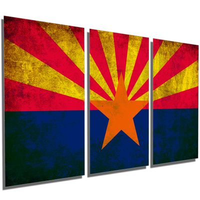 60 x 30 TOTAL - Arizona Flag Rustic Grunge Metal Print wall art 3 Panel split, Triptych HD aluminum multi panel