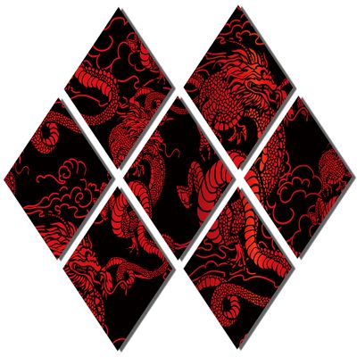 102 x 68 TOTAL - Chinese red Dragons Metal Print Wall Art 7 Panel Butterfly Split Chinese decor Asian wall art print