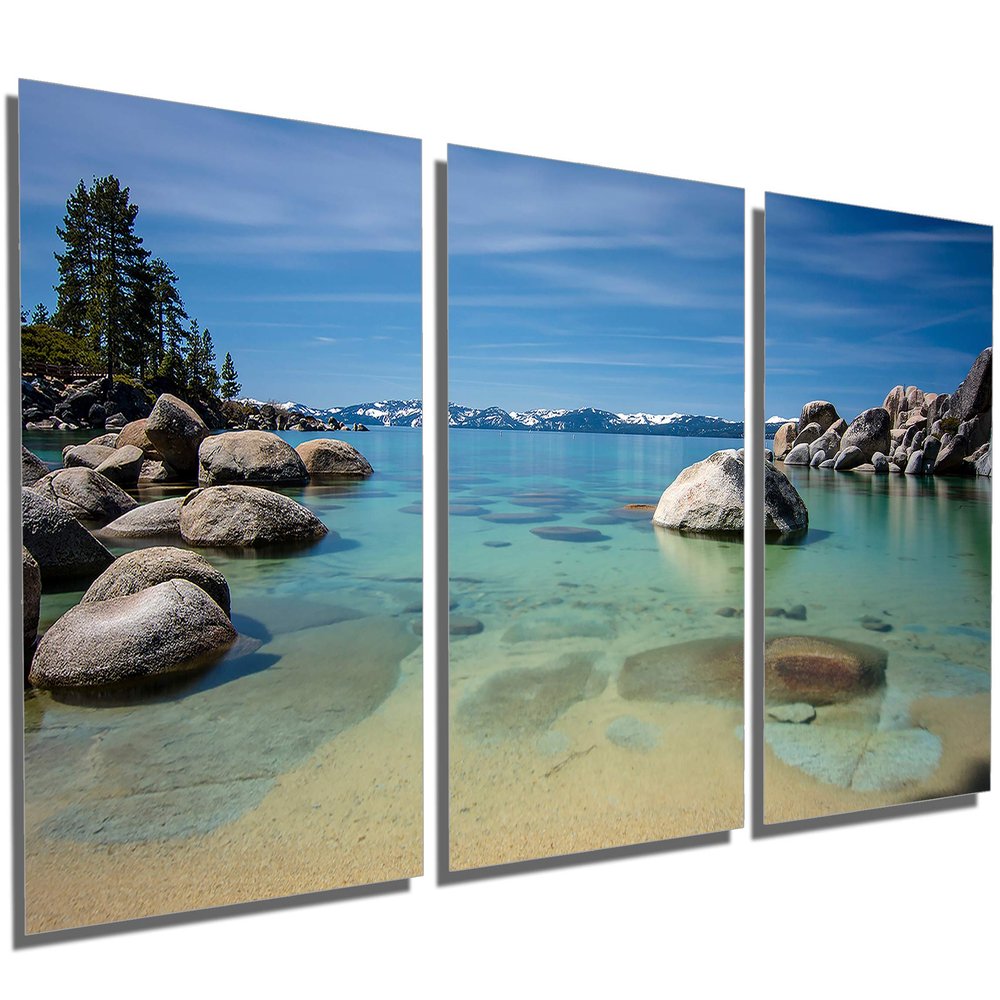 60 x 30 TOTAL - Sand Harbor, Lake Tahoe, CA Metal Print wall art. 3 Panel split, Triptych HD aluminum multi panel