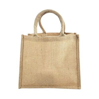6 Pack Stylish Reusable Jute Burlap Tote Bags Large Medium Small Bag for Gifts Decorating Events Beach Shopping Wedding More (TJ888 (12" x 12" x 7.75"))
