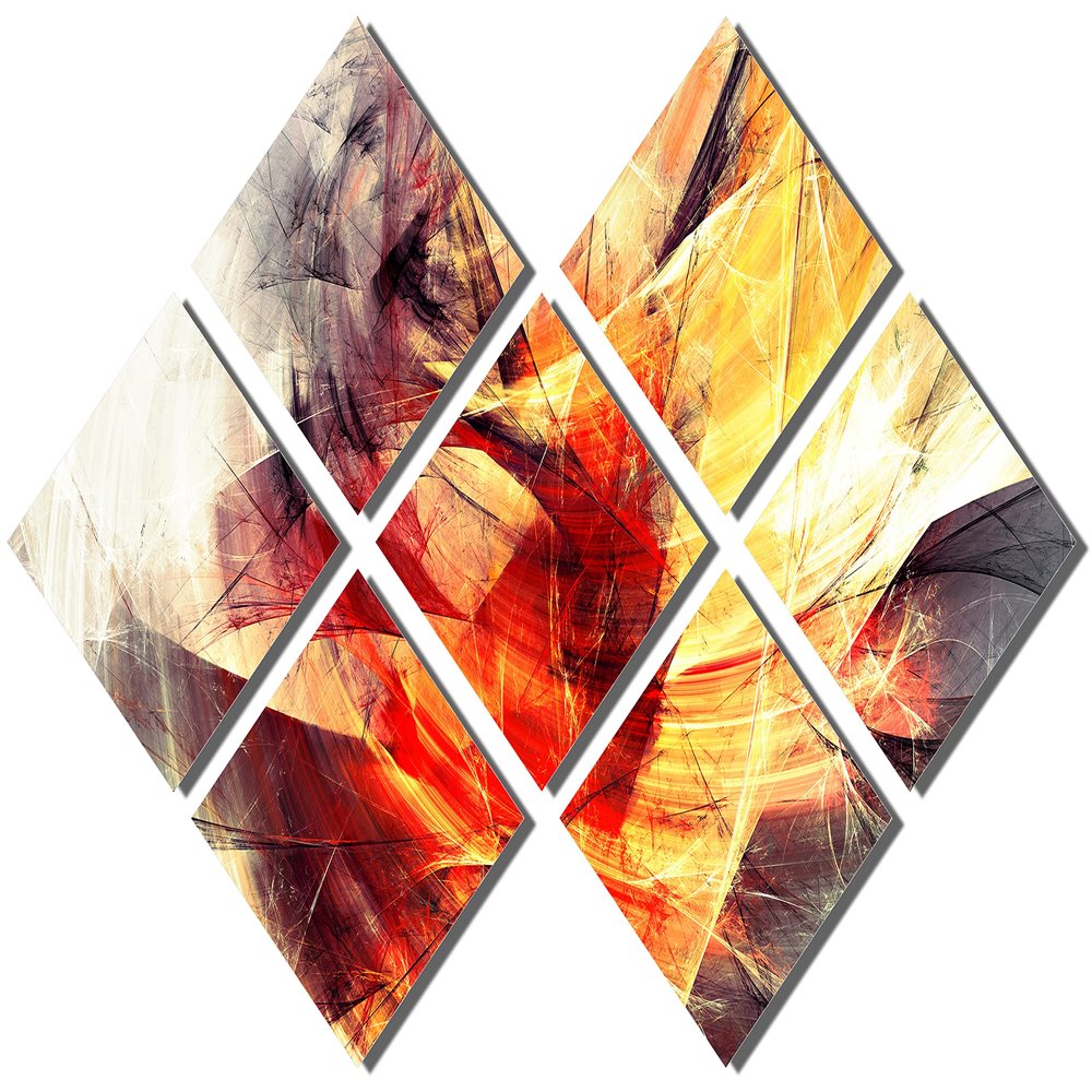 102 x 68 TOTAL - Dynamic Abstract Strokes Metal Print Wall Art. Fractal pattern abstract HD aluminum 7 panel Split