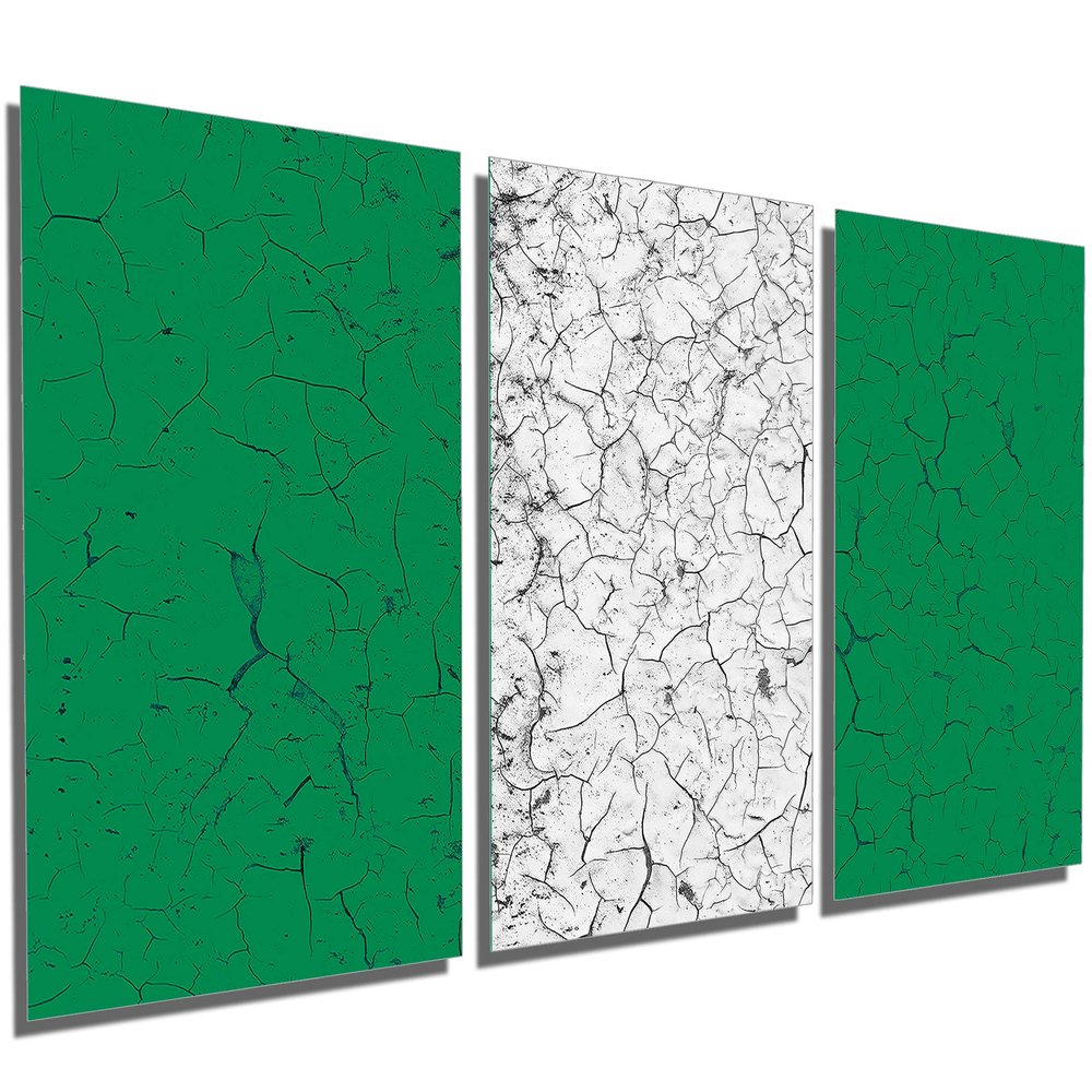 72 x 36 TOTAL - Nigeria Flag cracked effect - Metal Print wall art. 3 Panel split, Triptych. HD aluminum multi panel
