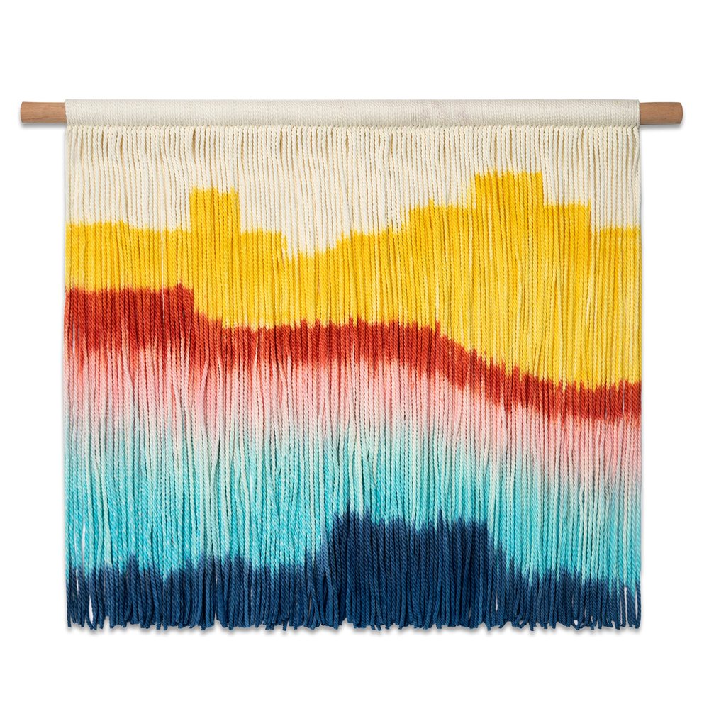 AURTEM Dip Dyed Yarn Bohemian Macrame Wall Hanging Tapestry - Muti Color, 23.5Lx19.7H Rod 27.6
