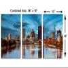 36 x 18 TOTAL - Rochester, NY Skyline Metal Print Wall Art Dark Blue Skies 3 Panel Split. Rochester New York City view 3