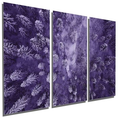 60 x 30 TOTAL - Purple Evergreen trees Metal Print Wall Art aerial photo 3 Panel Split Landscape Forest Print Set